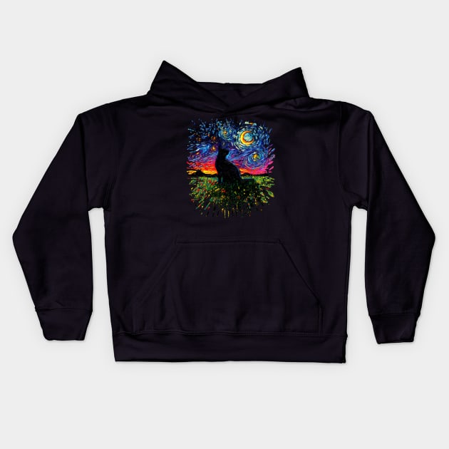 Black Cat Night (Splash Version) Kids Hoodie by sagittariusgallery